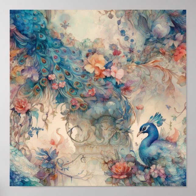 Poster Rococo Orné Période Florale Et Peacock (Devant)