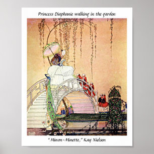 Poster Rococo Princesse marchant dans un jardin de contes