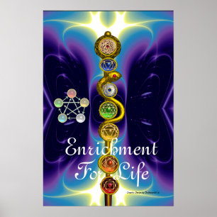 POSTER ROD OF ASCLEPIUS 7 CHAKRAS,YOGA ,SPIRITUAL ENERGY