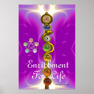 POSTER ROD OF ASCLEPIUS 7 CHAKRAS,YOGA ,SPIRITUAL ENERGY