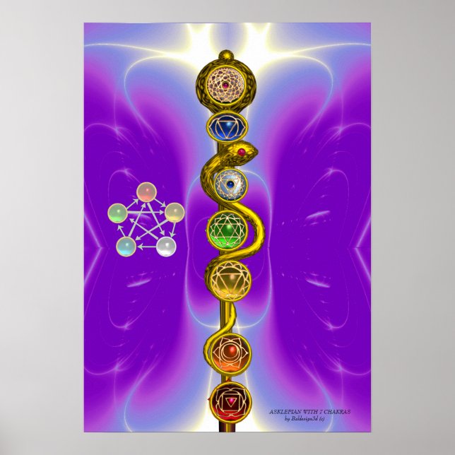 POSTER RODE D'ASCLEPIUS 7 CHAKRAS, YOGA, ÉNERGIE SPIRITUE (Devant)