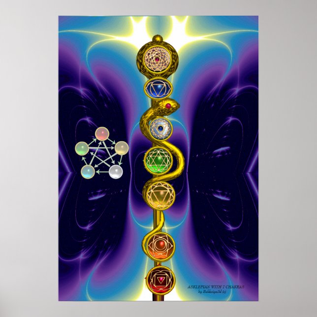 POSTER RODE D'ASCLEPIUS 7 CHAKRAS, YOGA, ÉNERGIE SPIRITUE (Devant)