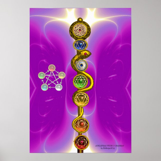 POSTER RODE D'ASCLEPIUS 7 CHAKRAS, YOGA, ÉNERGIE SPIRITUE (Devant)