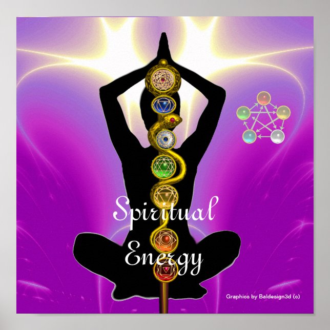 Poster RODE D'ASCLEPIUS 7 CHAKRAS, YOGA LOTUS POSE rose (Devant)