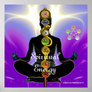 Poster RODE D'ASCLEPIUS 7 CHAKRAS, YOGA LOTUS POSE violet