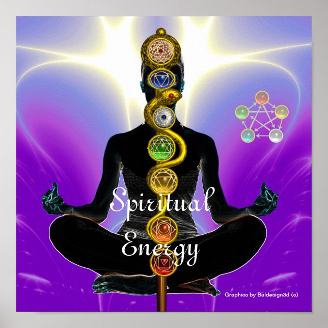 Poster RODE D'ASCLEPIUS 7 CHAKRAS, YOGA LOTUS POSE violet (Devant)