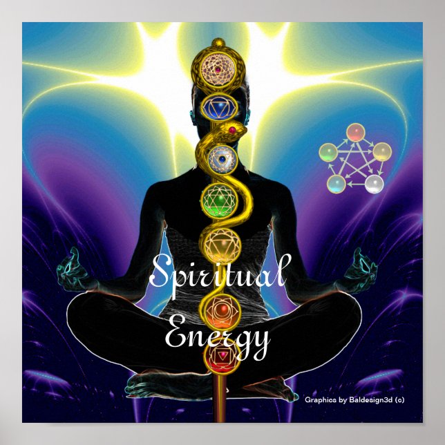 Poster RODE D'ASCLEPIUS 7 CHAKRAS, YOGA LOTUS POSE violet (Devant)