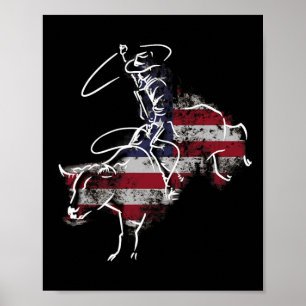 Poster Rodéo Américain Cavalier de Taureau Rétro Grunge U