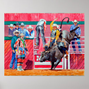 Poster Rodeo Clown et Bull Rider
