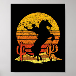 Poster Rodéo Ouest Pays Rétro Équitation Cowbo