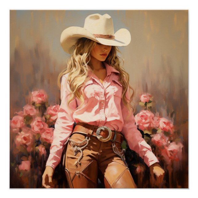 Poster Rodéo Rose Dusty : Cowgirl Wall Art (Devant)