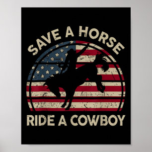 Poster Rodéo vintage Cowboy Western Country Horse Usa Pat