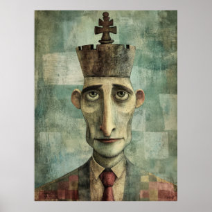 Poster Roi de la Commission, Whimsical Chess King Portrai