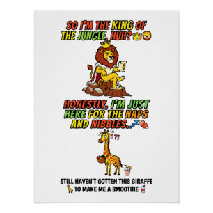 Poster Roi de la jungle : le lion fait la sieste - drôle