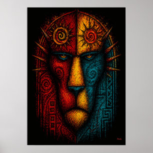 Poster Roi Lion Primitif Art Abstrait – Expressionniste
