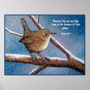 POSTER ROITELET EN HIVER : ART : VERS DE BIBLE, PSAUMES