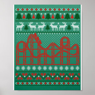 Poster Roller Coaster Scene Ugly Christmas Sweater
