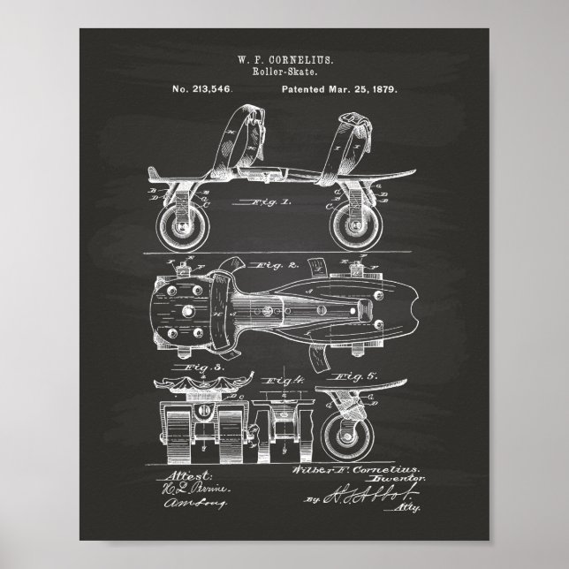 Poster Roller Skate 1879 Patent Art Chalkboard (Devant)