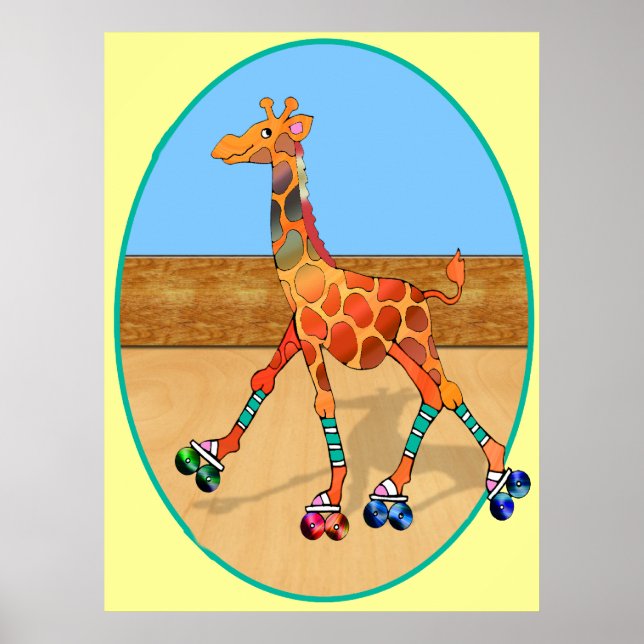 Poster Roller Skating Giraffe à la patinoire (Devant)