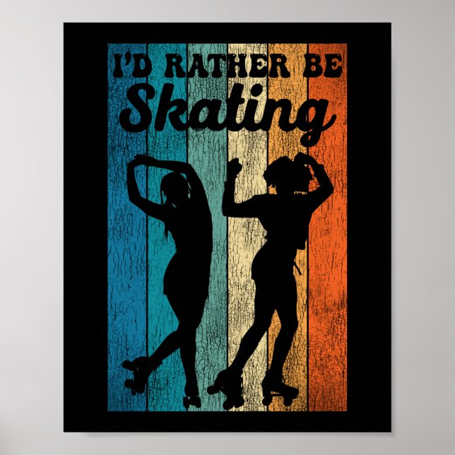 Poster Roller Skating Je Préférerais Patiner 1970S Retro (Devant)