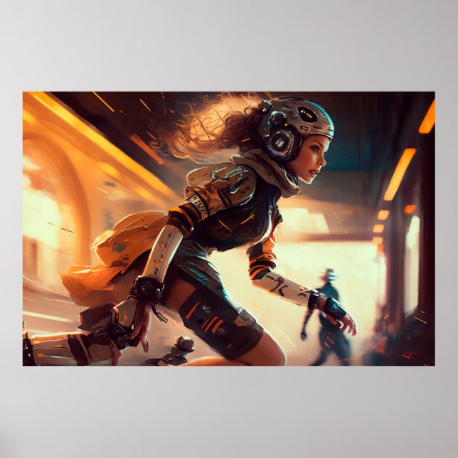 Poster Rollerderby Woman in a City of the Future (Devant)