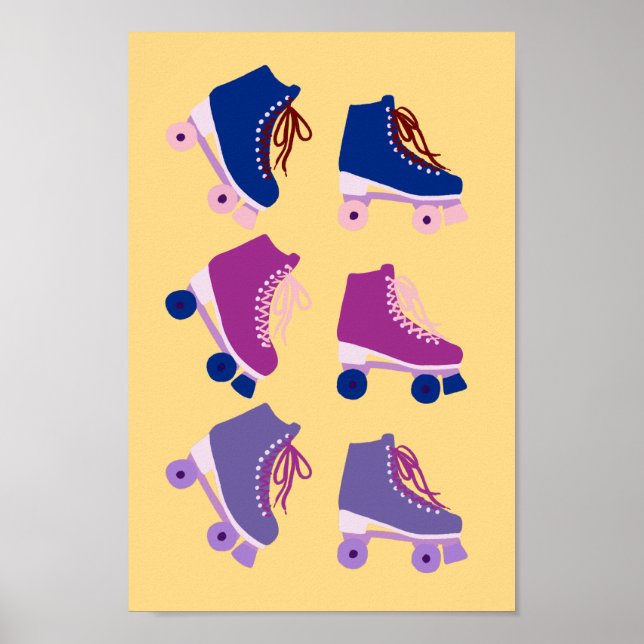 Poster Rollerskates rétro rose violet (Devant)