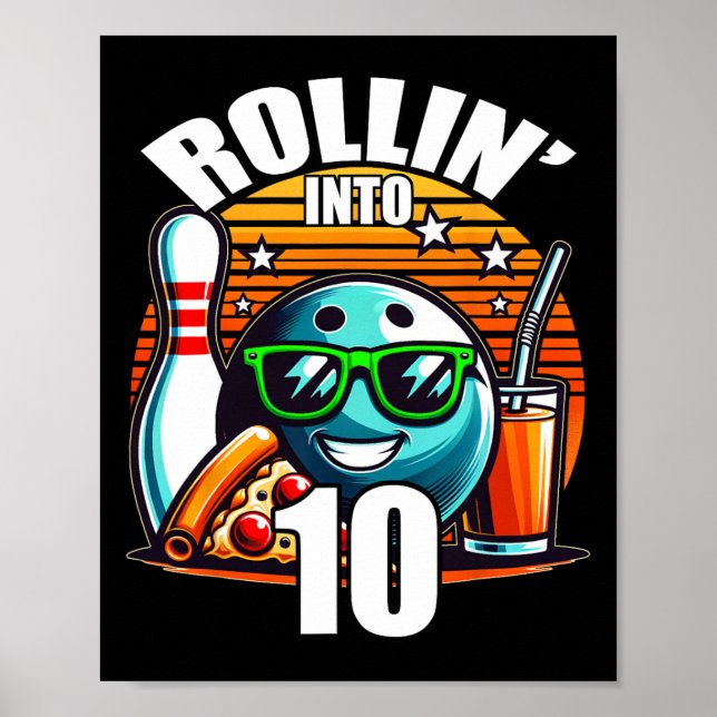 Poster Rollin Into 10 Bowling Anniversaire fête 10e anniv (Devant)