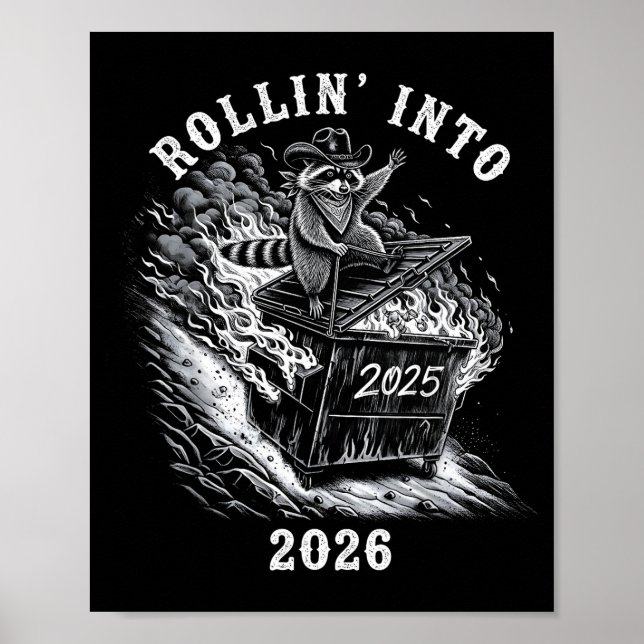 Poster Rollin' Into 2026 Funny Cowboy Raccoon Happy New Y (Devant)