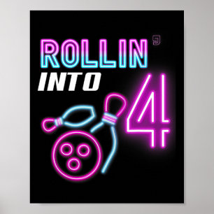 Poster Rollin' Into 4 Anniversaire Party Bowling Annivers