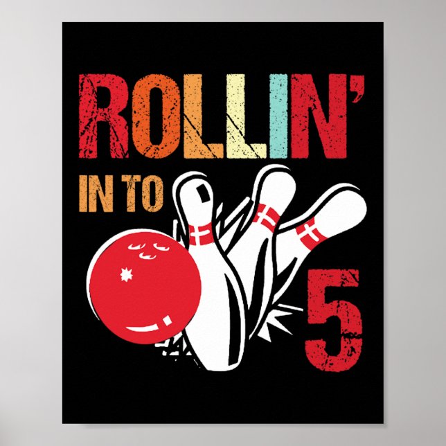 Poster Rollin Into 5 Bowling Birthday (Devant)
