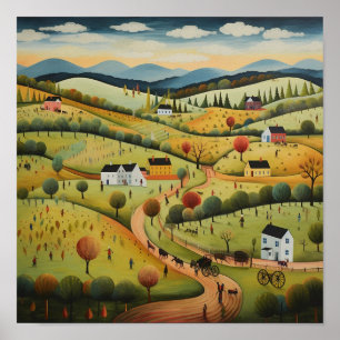 Poster Rolling Hills American Folk Art