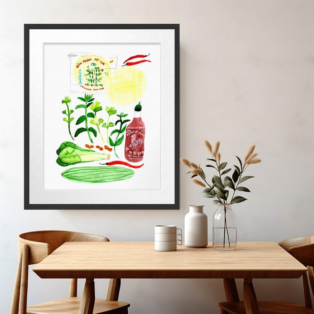 Poster Rolls de papier de riz vietnamien Recette Aquarell (Vietnamese Rice Paper Rolls Recipe Watercolor Poster
)