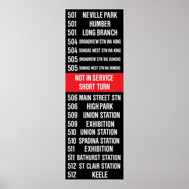 Poster Rollsign de tramway CLRV/ALRV Toronto (Devant)