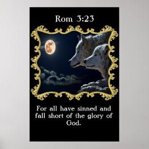 Poster Rom 3:23 Loups regardant la pleine lune.