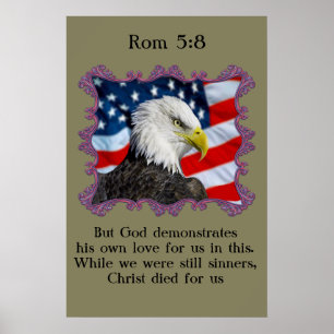 Poster Rom 5:8 Avec un aigle devant le drapeau américain
