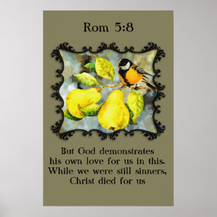 Poster Rom 5:8 Oiseaux moqueurs canaris noirs et jaunes