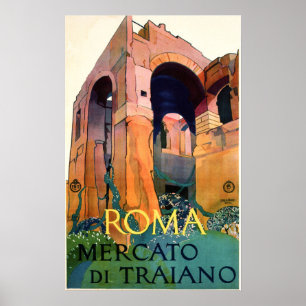 Poster ROMA ROME MERCATO DI TRAIANO Trajan Market Vintage