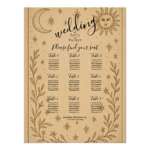 Poster Romance céleste Soleil mystique et Lune