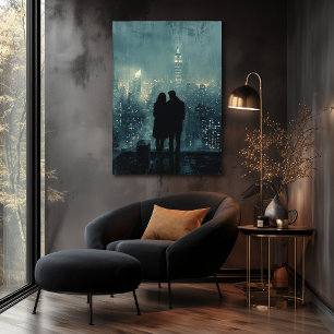 Poster Romance sur les toits de la ville - Art au fusain