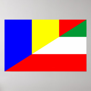 Poster romania hungary flag country half symbol