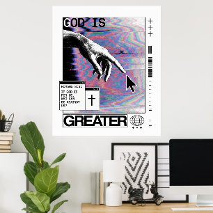 Poster Romans 8:31 Cyberpunk Main de Dieu Glitch Art