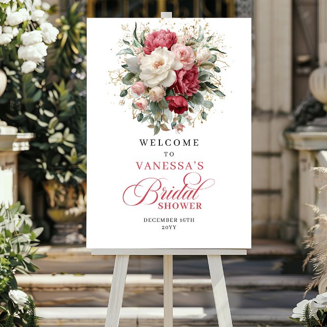 Poster Romantic Burgundy Blush Greenery Welcome Sign (Romantic Burgundy Blush Greenery Welcome Sign)