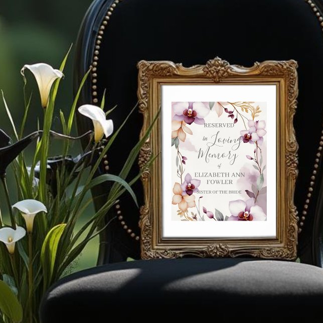 Poster Romantic Delicate Floral Orchids Reserved Seat (Romantic Delicate Floral Pastel Orchids In Loving Memory Reserved Seat Poster in Light Purple Tones )