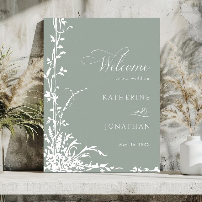 Poster Romantic Floral Garden Sage Green Wedding Welcome (Créateur téléchargé)