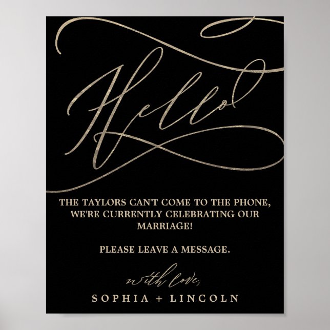 Poster Romantic Gold Calligraphy Black Audio Guestbook (Devant)