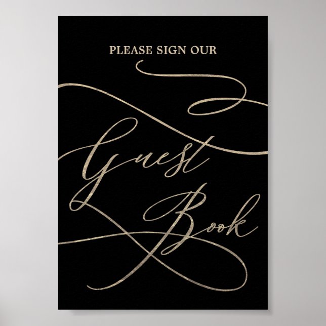 Poster Romantic Gold Calligraphy Black Invité Livre Poste (Devant)