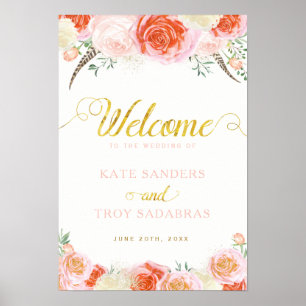 Poster Romantic Roses Wedding Welcome Sign (13x19)