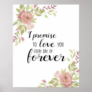 Poster romantique citation d'amour aquarelle rose fleurs 