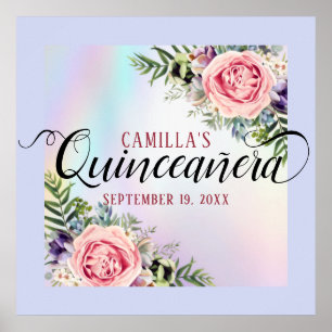 Poster Romantique Elegant Charme Floral Quinceañera
