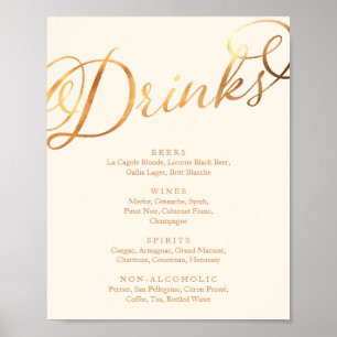 Poster Romantique Faux Gold Calligraphy Mariage Boissons